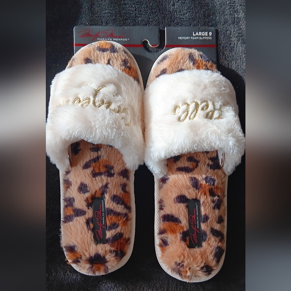 Marilyn Monroe Ivory Leopard Print Memory Foam Slippers Women's Size 9 L NWT - Picture 1 of 6